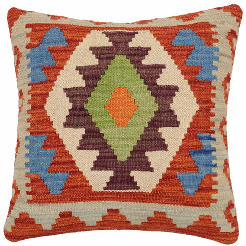 handmade Traditional Pillow Rust Blue Hand-Woven SQUARE 100% WOOL Hand woven turkish pillow2 x 2