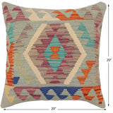 handmade Traditional Pillow Blue Rust Hand-Woven SQUARE 100% WOOL  Hand woven turkish pillow  PILLOW
