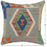 handmade Traditional Pillow Blue Rust Hand-Woven SQUARE 100% WOOL  Hand woven turkish pillow  PILLOW