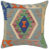 handmade Traditional Pillow Blue Rust Hand-Woven SQUARE 100% WOOL  Hand woven turkish pillow  PILLOW