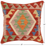 handmade Traditional Pillow Rust Blue Hand-Woven SQUARE 100% WOOL  Hand woven turkish pillow  PILLOW