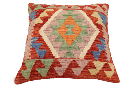 handmade Traditional Pillow Rust Blue Hand-Woven SQUARE 100% WOOL  Hand woven turkish pillow  PILLOW