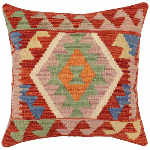 handmade Traditional Pillow Rust Blue Hand-Woven SQUARE 100% WOOL  Hand woven turkish pillow  PILLOW