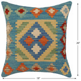 handmade Traditional Pillow Blue Rust Hand-Woven SQUARE 100% WOOL  Hand woven turkish pillow  PILLOW