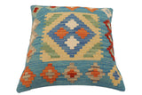 handmade Traditional Pillow Blue Rust Hand-Woven SQUARE 100% WOOL  Hand woven turkish pillow  PILLOW