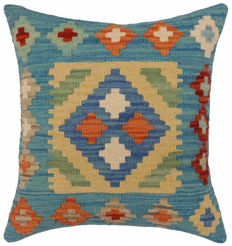 handmade Traditional Pillow Blue Rust Hand-Woven SQUARE 100% WOOL  Hand woven turkish pillow  PILLOW