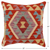 handmade Traditional Pillow Rust Blue Hand-Woven SQUARE 100% WOOL  Hand woven turkish pillow  PILLOW