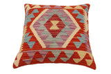handmade Traditional Pillow Rust Blue Hand-Woven SQUARE 100% WOOL  Hand woven turkish pillow  PILLOW