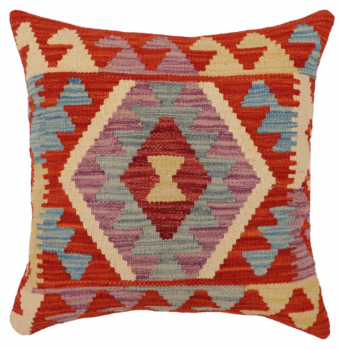 handmade Traditional Pillow Rust Blue Hand-Woven SQUARE 100% WOOL  Hand woven turkish pillow  PILLOW