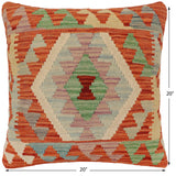 handmade Traditional Pillow Rust Blue Hand-Woven SQUARE 100% WOOL  Hand woven turkish pillow  PILLOW
