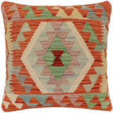 handmade Traditional Pillow Rust Blue Hand-Woven SQUARE 100% WOOL  Hand woven turkish pillow  PILLOW