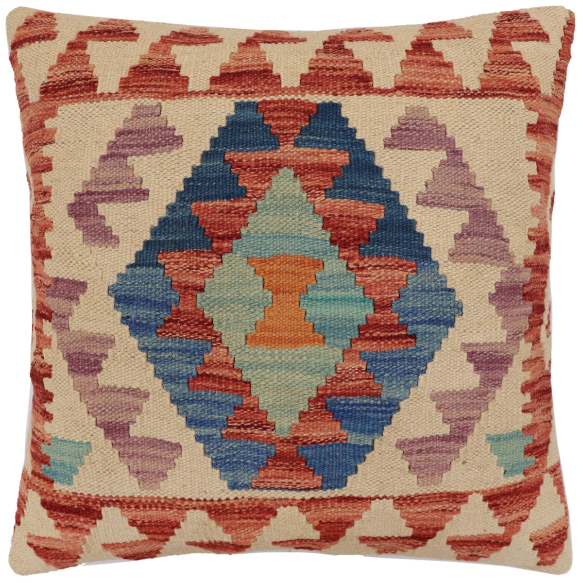 handmade Traditional Pillow Beige Red Hand-Woven SQUARE 100% WOOL  Hand woven turkish pillow  PILLOW