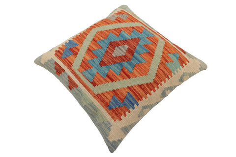 handmade Traditional Pillow Rust Blue Hand-Woven SQUARE 100% WOOL  Hand woven turkish pillow  PILLOW