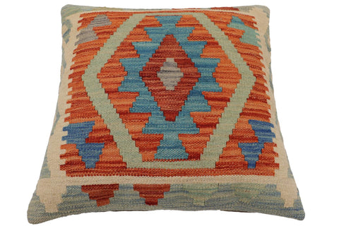 handmade Traditional Pillow Rust Blue Hand-Woven SQUARE 100% WOOL  Hand woven turkish pillow  PILLOW