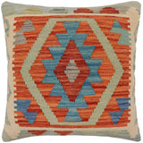 handmade Traditional Pillow Rust Blue Hand-Woven SQUARE 100% WOOL  Hand woven turkish pillow  PILLOW