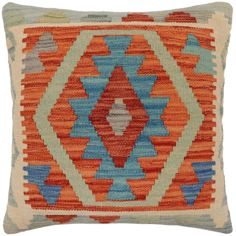 handmade Traditional Pillow Rust Blue Hand-Woven SQUARE 100% WOOL  Hand woven turkish pillow  PILLOW