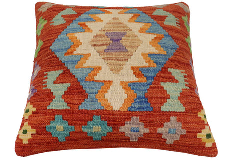 handmade Traditional Pillow Rust Blue Hand-Woven SQUARE 100% WOOL  Hand woven turkish pillow  PILLOW
