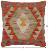 handmade Traditional Pillow Rust Charcoal Hand-Woven SQUARE 100% WOOL  Hand woven turkish pillow  PILLOW