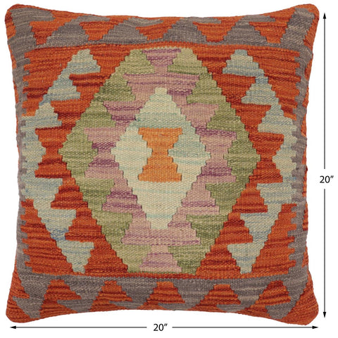 handmade Traditional Pillow Rust Charcoal Hand-Woven SQUARE 100% WOOL  Hand woven turkish pillow  PILLOW