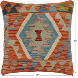handmade Traditional Pillow Rust Blue Hand-Woven SQUARE 100% WOOL  Hand woven turkish pillow  PILLOW