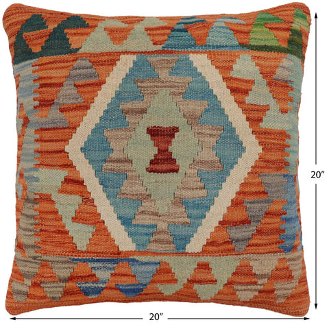 handmade Traditional Pillow Rust Blue Hand-Woven SQUARE 100% WOOL  Hand woven turkish pillow  PILLOW