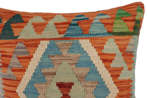 handmade Traditional Pillow Rust Blue Hand-Woven SQUARE 100% WOOL  Hand woven turkish pillow  PILLOW