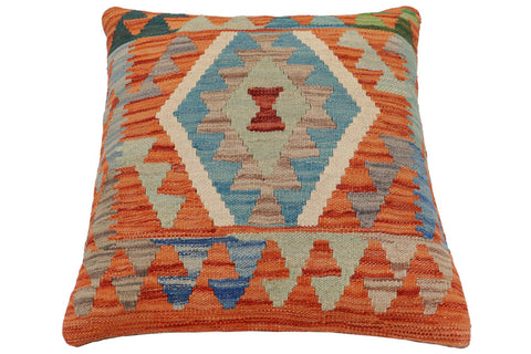 handmade Traditional Pillow Rust Blue Hand-Woven SQUARE 100% WOOL  Hand woven turkish pillow  PILLOW