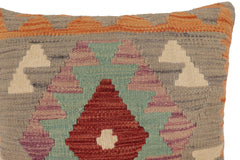 handmade Traditional Pillow Gray Orange Hand-Woven SQUARE 100% WOOL  Hand woven turkish pillow  PILLOW