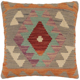 handmade Traditional Pillow Gray Orange Hand-Woven SQUARE 100% WOOL  Hand woven turkish pillow  PILLOW