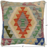 handmade Traditional Pillow Blue Rust Hand-Woven SQUARE 100% WOOL  Hand woven turkish pillow  PILLOW