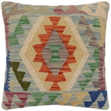 handmade Traditional Pillow Blue Rust Hand-Woven SQUARE 100% WOOL  Hand woven turkish pillow  PILLOW