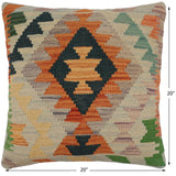 handmade Traditional Pillow Blue Rust Hand-Woven SQUARE 100% WOOL  Hand woven turkish pillow  PILLOW
