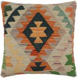 handmade Traditional Pillow Blue Rust Hand-Woven SQUARE 100% WOOL  Hand woven turkish pillow  PILLOW