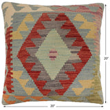 handmade Traditional Pillow Blue Red Hand-Woven SQUARE 100% WOOL  Hand woven turkish pillow  PILLOW