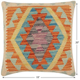 handmade Traditional Pillow Rust Blue Hand-Woven SQUARE 100% WOOL  Hand woven turkish pillow  PILLOW