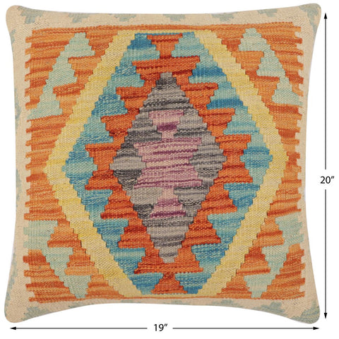 handmade Traditional Pillow Rust Blue Hand-Woven SQUARE 100% WOOL  Hand woven turkish pillow  PILLOW