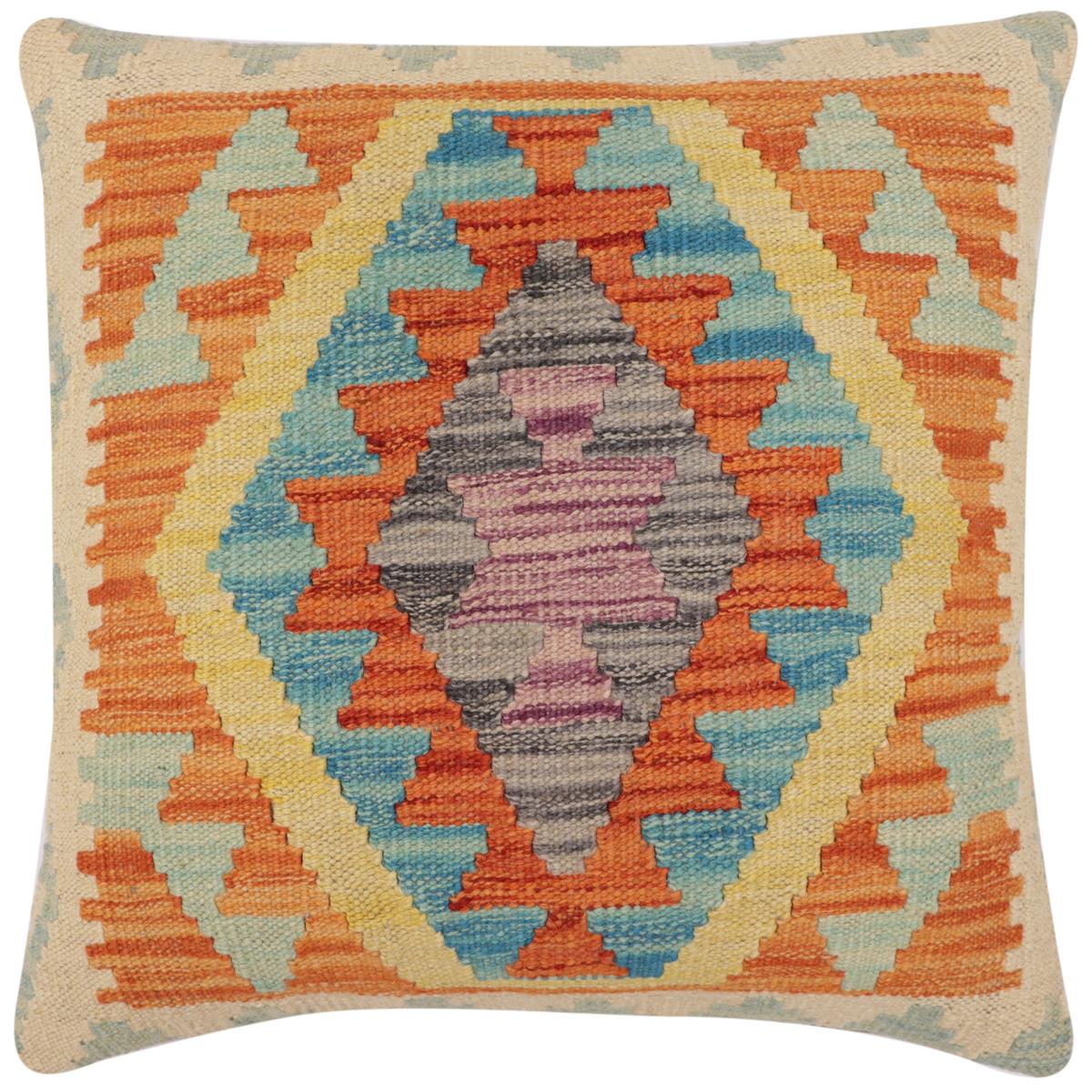 handmade Traditional Pillow Rust Blue Hand-Woven SQUARE 100% WOOL  Hand woven turkish pillow  PILLOW