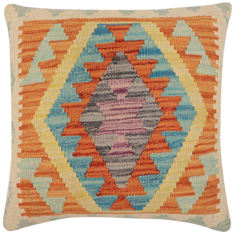 handmade Traditional Pillow Rust Blue Hand-Woven SQUARE 100% WOOL  Hand woven turkish pillow  PILLOW