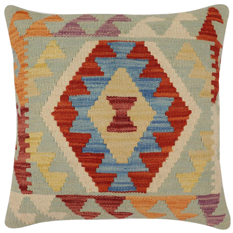 handmade Traditional Pillow Rust Blue Hand-Woven SQUARE 100% WOOL  Hand woven turkish pillow  PILLOW