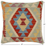 handmade Traditional Pillow Rust Blue Hand-Woven SQUARE 100% WOOL  Hand woven turkish pillow  PILLOW
