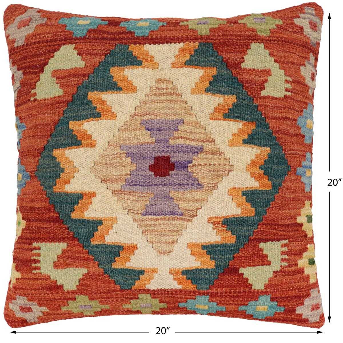 handmade Traditional Pillow Rust Blue Hand-Woven SQUARE 100% WOOL  Hand woven turkish pillow  PILLOW