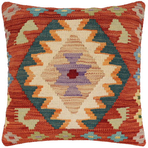 handmade Traditional Pillow Rust Blue Hand-Woven SQUARE 100% WOOL  Hand woven turkish pillow  PILLOW