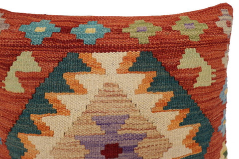 handmade Traditional Pillow Rust Blue Hand-Woven SQUARE 100% WOOL  Hand woven turkish pillow  PILLOW