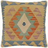 handmade Traditional Pillow Blue Gold Hand-Woven SQUARE 100% WOOL  Hand woven turkish pillow  PILLOW