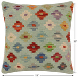 handmade Traditional Pillow Blue Rust Hand-Woven SQUARE 100% WOOL  Hand woven turkish pillow  PILLOW