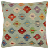 handmade Traditional Pillow Blue Rust Hand-Woven SQUARE 100% WOOL  Hand woven turkish pillow  PILLOW