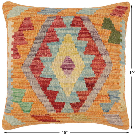 handmade Traditional Pillow Orange Red Hand-Woven SQUARE 100% WOOL  Hand woven turkish pillow  2 x 2