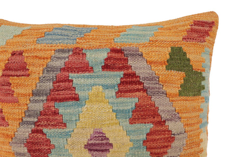 handmade Traditional Pillow Orange Red Hand-Woven SQUARE 100% WOOL  Hand woven turkish pillow  2 x 2