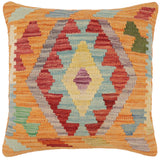 handmade Traditional Pillow Orange Red Hand-Woven SQUARE 100% WOOL  Hand woven turkish pillow  2 x 2