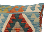 handmade Traditional Pillow Blue Rust Hand-Woven SQUARE 100% WOOL  Hand woven turkish pillow  PILLOW